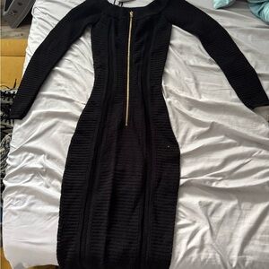 Balmain Black Long Sleeve Dress with Gold Zipper